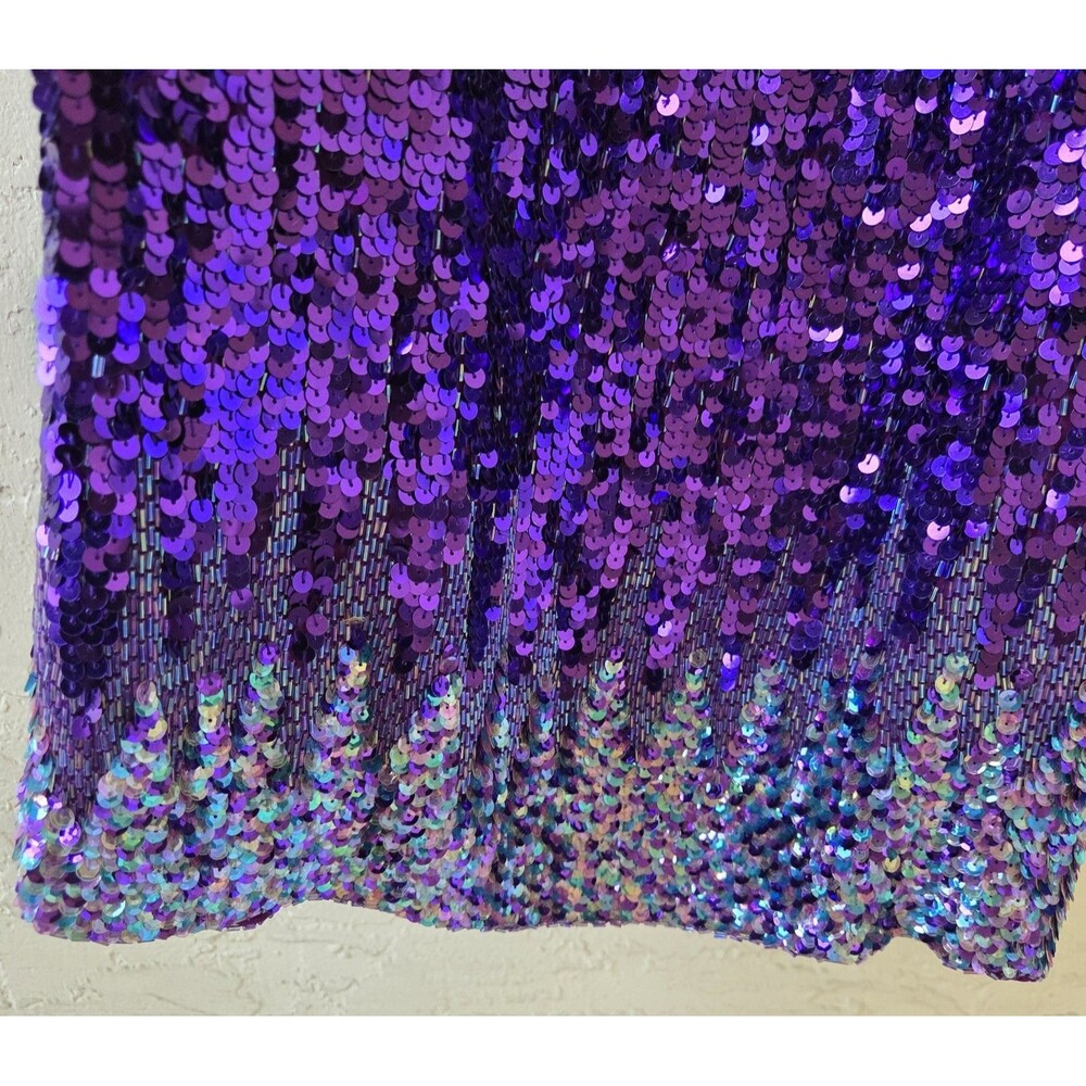 RARE CACHE Vtg 80s Purple Silk Sequin Gown Dress 10 Pageant Dynasty Angel Winged - Picture 10 of 16